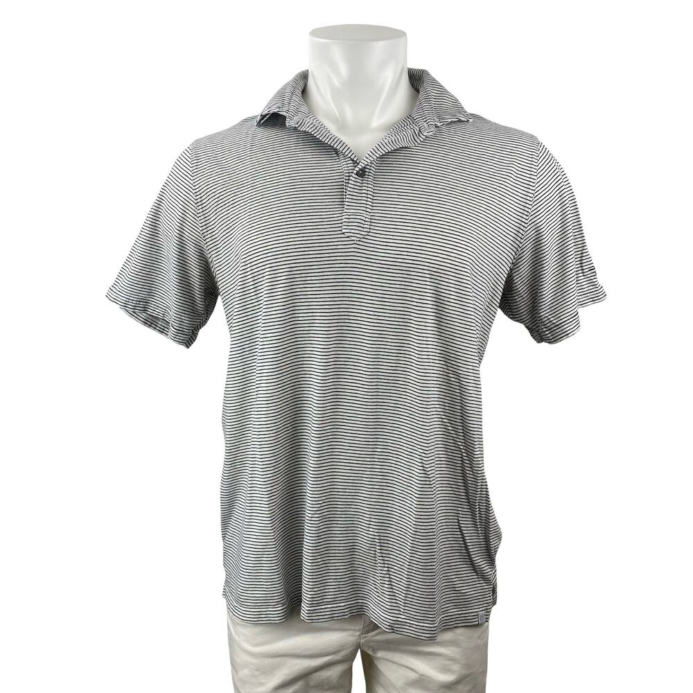 Tasc Men's Black Gray Striped Short Sleeve Golf Casual Polo Shirt Top Size L